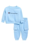 Champion Babies'  Crew Sweater & Cargo Joggers Set In Blue