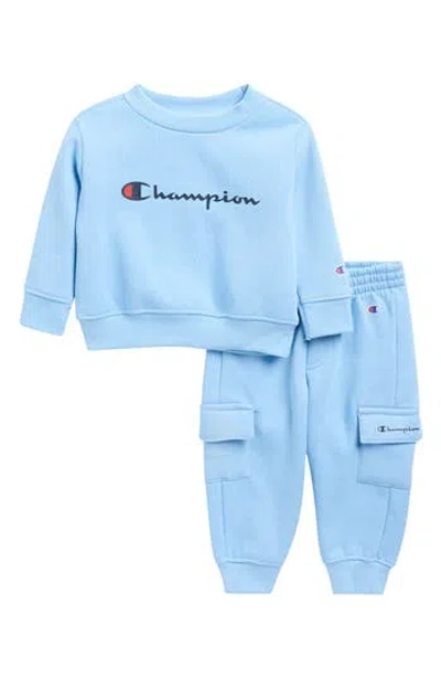 Champion Babies'  Crew Sweater & Cargo Joggers Set In Blue