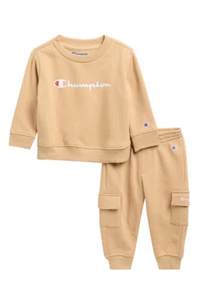 Champion Babies'  Crew Sweater & Cargo Joggers Set In Brown