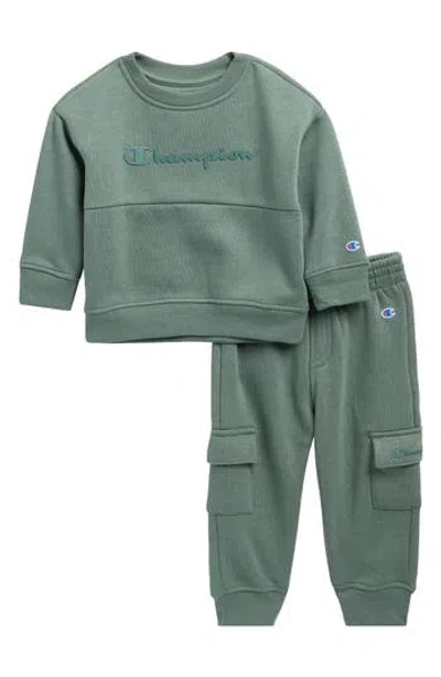 Champion Babies'  Crew Sweater & Cargo Joggers Set In Green