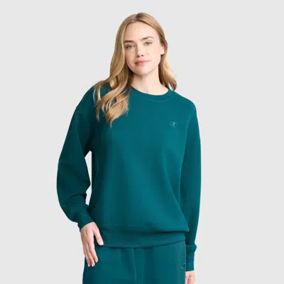 Champion Crewneck Pullover Sweatshirt In Deep Teal