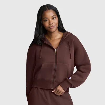 Champion Cropped Zip-up Hoodie In Brown