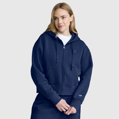 Champion Cropped Zip-up Hoodie In Blue