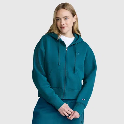 Champion Cropped Zip-up Hoodie In Deep Teal