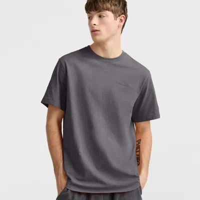 Champion Curved Hem Slub T-shirt, Embroidered Script In Gray