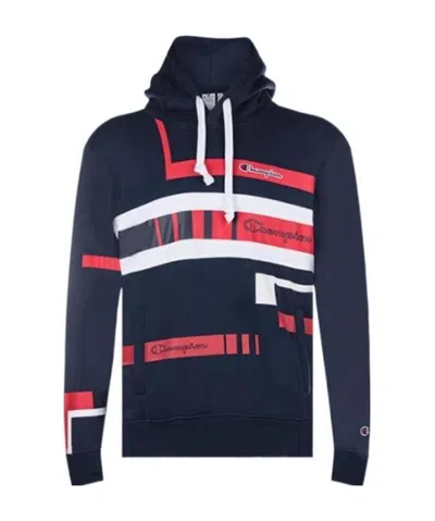 Champion Dark Blue Logo Hooded Sweatshirt In Black