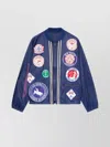 Champion Drawstring Hem Bomber With Elastic Cuffs And Patches In Blue