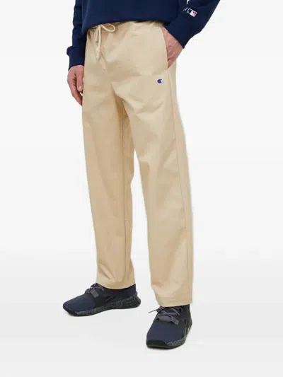 Champion Drawstring-waist Logo-patch Trousers In Neutral