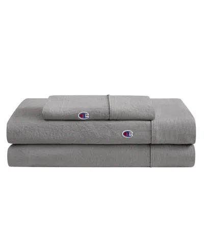 Champion Embroidery Patch Microfiber 3-piece Sheet Set, Twin In Gray