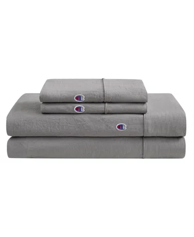 Champion Embroidery Patch Microfiber 4-piece Sheet Set, Queen In Gray