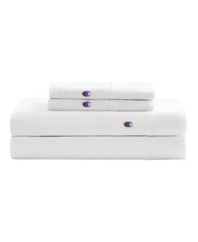 Champion Embroidery Patch Microfiber 4-piece Sheet Set, Queen In White