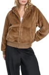 Champion Faux Fur Bomber Hoodie In Brown