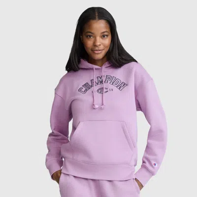 Champion Fleece Hoodie, Satin Applique In Smoky Grape