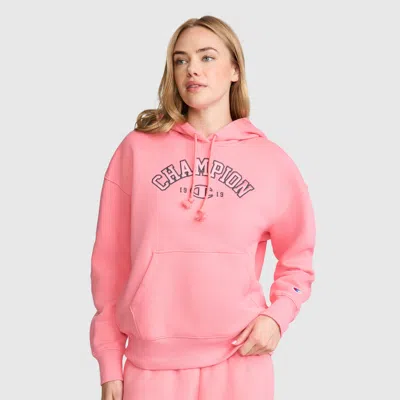 Champion Fleece Hoodie, Satin Applique In Strawberry Pink