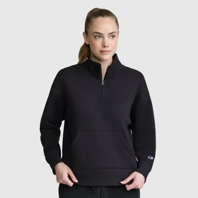 Champion Fleece Mockneck Quarter-zip In Black