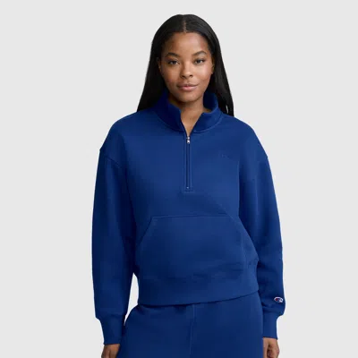 Champion Fleece Mockneck Quarter-zip In Blue Depths