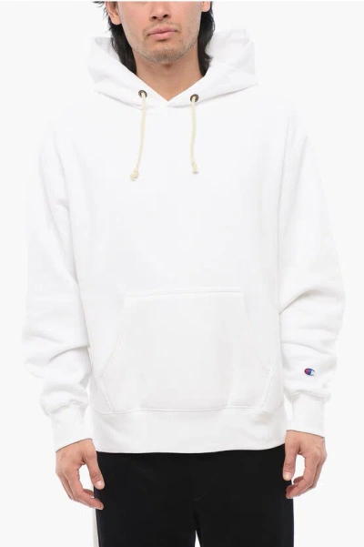 CHAMPION FLEECED-COTTON SOLID COLOR HOODIE WITH PATCH POCKET