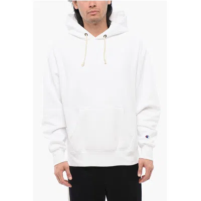 Champion Fleeced-cotton Solid Color Hoodie With Patchpocket In White
