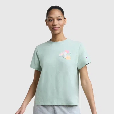 Floral Mesh "c" Graphic T-shirt, C  Logo In Green from Champion