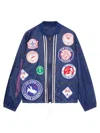 Champion Drawstring Hem Bomber With Elastic Cuffs And Patches In Blue