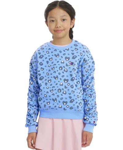 Champion Kids' Girls' 4-16 Printed Ruched Crewneck Sweatshirt In Blue