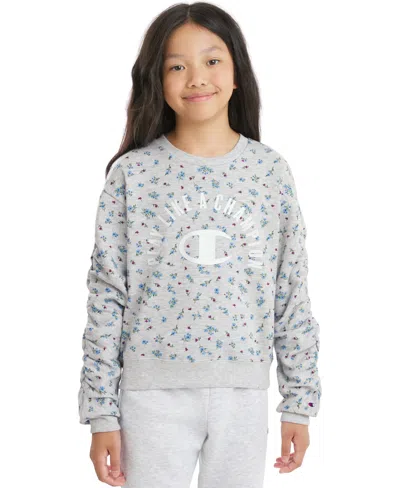 Champion Kids' Girls' 4-16 Printed Ruched Crewneck Sweatshirt In Gray