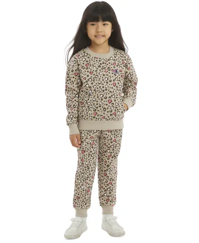 Champion Kids' Girls' 4-6x Leopard-print Sweatshirt And Joggers, 2-piece Set In Brown