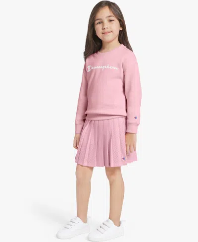 Champion Kids' Girls' 4t-6x T-shirt, Sweatshirt And Skort, 3-piece Set In Pink