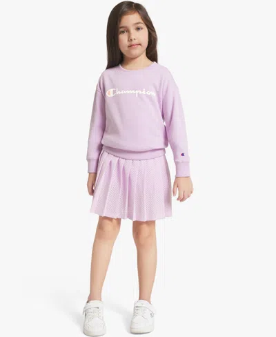 Champion Kids' Girls' 4t-6x T-shirt, Sweatshirt And Skort, 3-piece Set In Pink