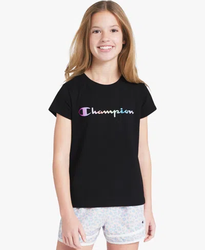 Champion Kids' Girls' 7-16 Crewneck Rainbow Logo Graphic T-shirt In Black