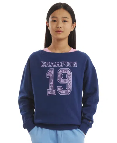Champion Kids' Girls' 7-16 Long-sleeve Graphic Sweatshirt In Blue