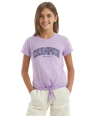 Champion Kids' Girls' 7-16 Tie Front Graphic Short-sleeve T-shirt In Purple
