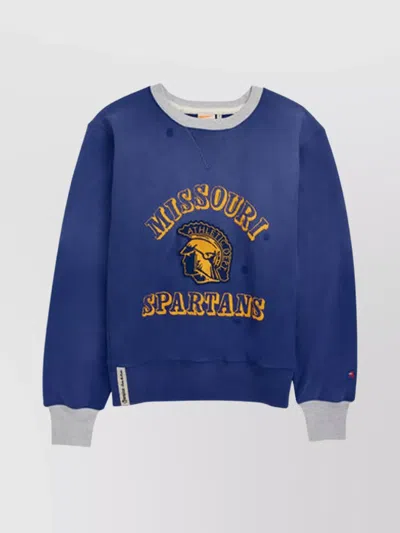 Champion Graphic Print Crewneck Sweatshirt With Ribbed Cuffs In Blue