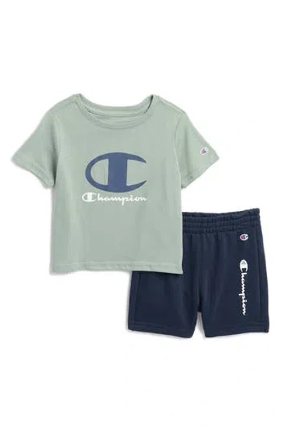 Champion Babies'  Graphic T-shirt & Fleece Shorts Set In Dark Navy