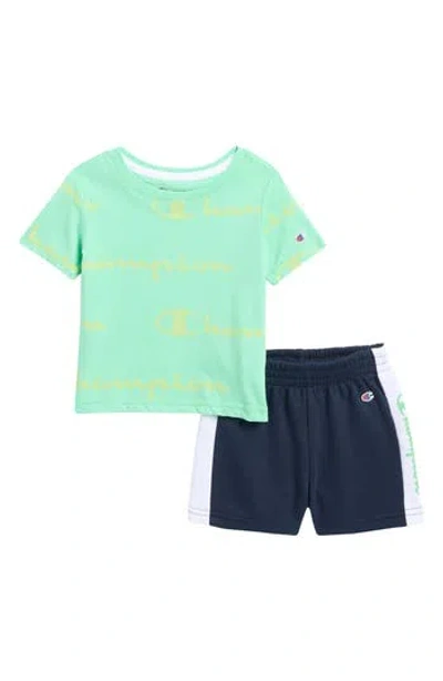 Champion Babies'  Graphic T-shirt & Mesh Shorts Set In Green
