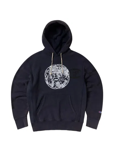 Champion Graphic-print Drawstring Hoodie In Blue