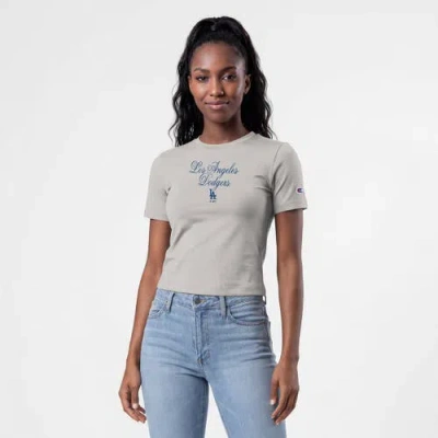 Champion Gray Los Angeles Dodgers Soft-touch Fitted Cropped T-shirt In White