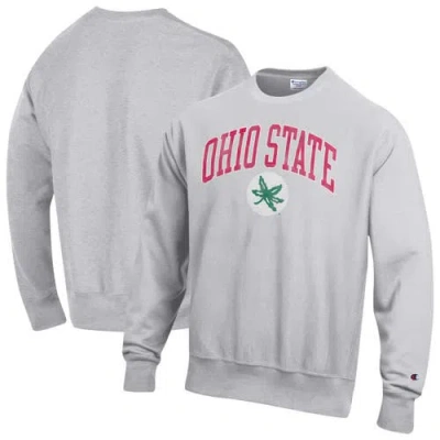 Champion Gray Ohio State Buckeyes Distressed Arch Over Logo Reverse Weave Crew Neck Sweatshirt In Multi