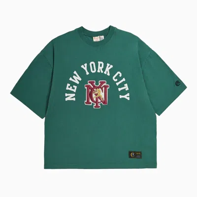 CHAMPION CHAMPION GREEN COTTON T SHIRT WITH LOGO EMBROIDERY