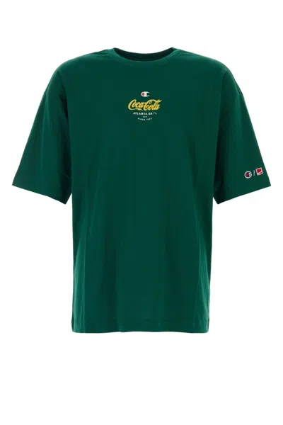 CHAMPION GREEN CREWNECK LOGO PRINT T-SHIRT