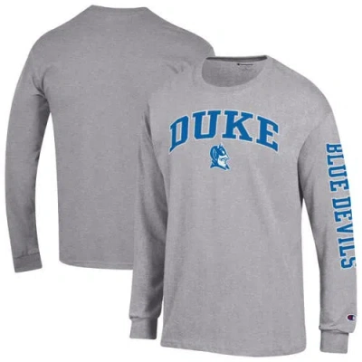 Champion Heather Gray Duke Blue Devils Arch Over Logo 2-hit Long Sleeve T-shirt In Green