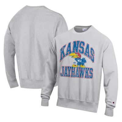 Champion Heather Gray Kansas Jayhawks Vault Late Night Reverse Weave Pullover Sweatshirt