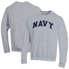 Champion Heather Gray Navy Midshipmen Basic Arch Fleece Pullover Sweatshirt In Gray