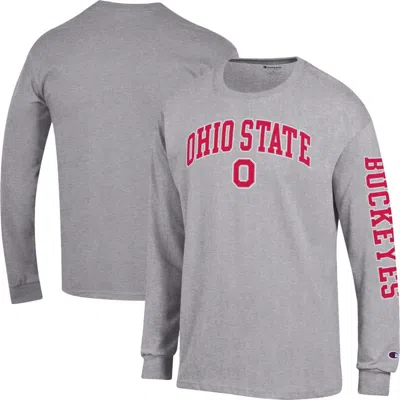 Champion Heather Gray Ohio State Buckeyes Arch Over Logo 2-hit Long Sleeve T-shirt