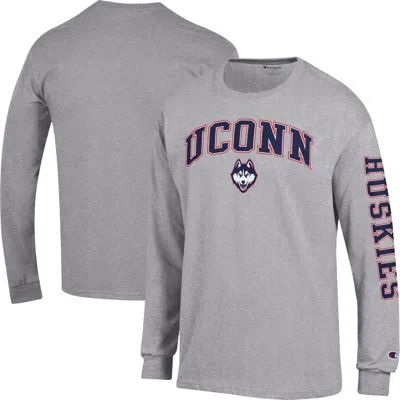 Champion Heather Gray Uconn Huskies Arch Over Logo 2-hit Long Sleeve T-shirt
