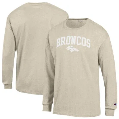 Champion Heather Oatmeal Denver Broncos White Ink Jersey Long Sleeve T-shirt In Neutral