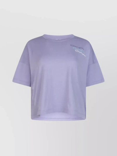 Champion Hem Crop Crew Neck Short Sleeve T-shirt In Purple