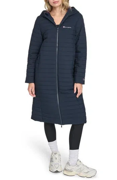 Champion Hooded Puffer Coat In Blue