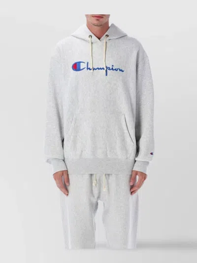 Champion Logo-embroidered Drawstring Hoodie In Gray