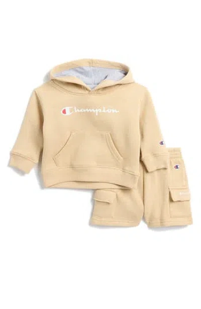 Champion Babies'  Hoodie & Cargo Shorts Set In Light Sand